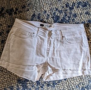 White mid-rise cut off jean shorts